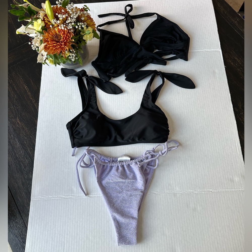 2 Black Tankinis. Size Small and 1 NWT Divided Bikini.Size Medium Petite